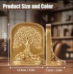 Gold Tree of Life Bookends Set, 2 Decorative Bookends for Shelves or Bookcase, Non-Skid Heavy Bookends for Desktop Shelf Decor, Library Office Decor, Home Décor Gift (Gold) - Image 2