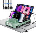 300W Charging Station for Multiple Devices, 8 Port Multi USB C Fast Charger Station Dock for MacBook iPhone 16/15/14/13/12 Samsung Pixel Series iPad, Green (6 Mixed Short Cables Included) by LcssioChargeFaster