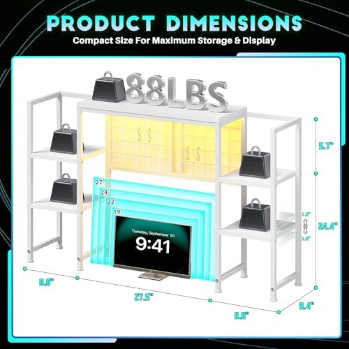 REIBII 5-Tier Desk Shelf with LED for Home Office Dorm, White - Image 2
