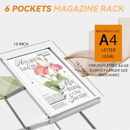 6 Pockets Aluminum Foldable Magazine Rack, Brochure Magazine Display Stand - Image 5