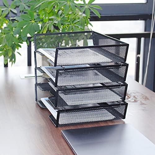 SETTFRFE 4 Tier Metal Letter Tray Desk Organizer-Stackable Paper Tray,Black (Pack of 2) - Image 6