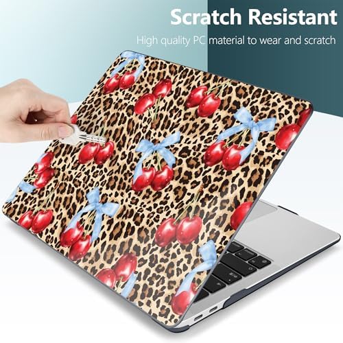 DONGKE for MacBook Air 13 Inch Case 2021-2018, Compatible with A2337 M1 A2179 A1932 Support Retina Display & Touch ID, Hard Shell Plastic Cover with Keyboard Skin - Cherry & Leopard - Image 6