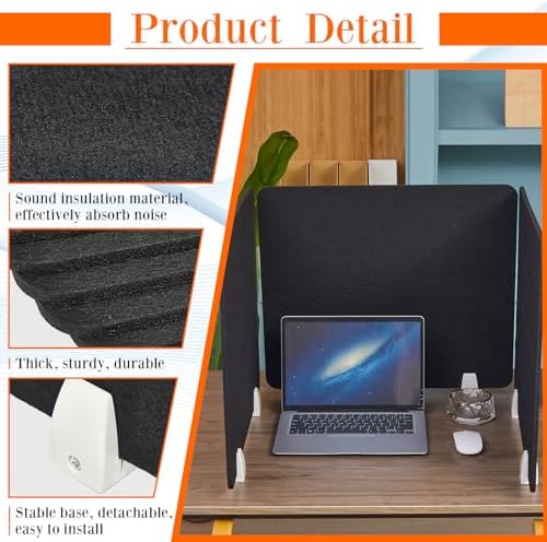 Henoyso 6 Pack Clamp-On Desk Privacy Panels, Acoustic Felt 20×24 Inch,Black - Image 4