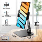 iPad Stand, Tablet Stand 360° Swivel, Aluminum Desk Holder 4.7-17", Black - Image 5