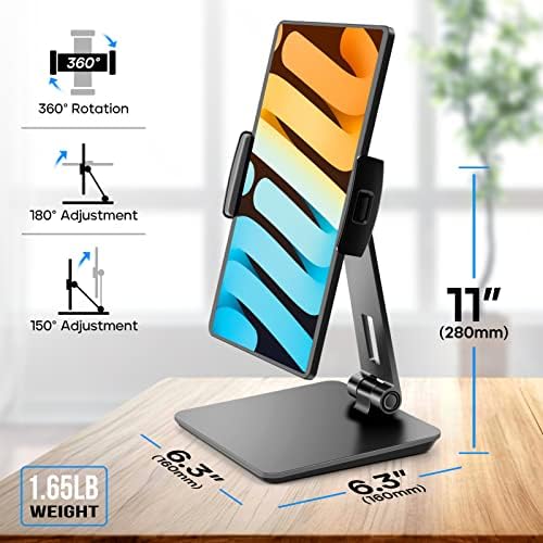 iPad Stand, Tablet Stand 360° Swivel, Aluminum Desk Holder 4.7-17", Black - Image 5