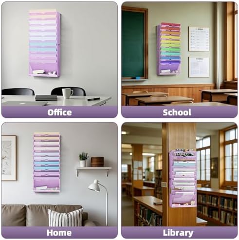 Marbrasse Wall File Holder 11-Tier Hanging Wall File Organizer, for Papers, Files Clipboard & Magazine Organizer, Wall Mount File Holder Great for Office Home (Purple) - Image 7