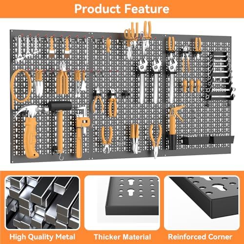 WALMANN Metal Pegboard, Wall Tool Organizer Board with Hooks, 24x48 in - Image 5