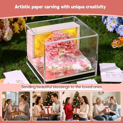 3d Calendar 2027,Hand Tear DIY Art 3d Calendar,Perfect Combination Of Artistic And Practical Design With Lights,Suitable For Note Taking,Decorative Ornaments,Holiday Gifts (huahai-Pink) - Image 5