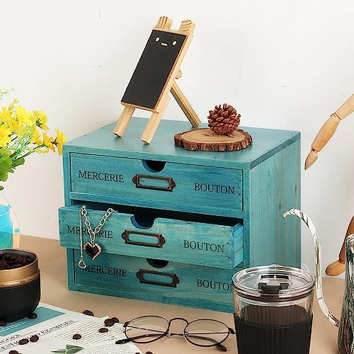 Small Wooden Drawers Wooden Box with Drawer Blue - Image 4