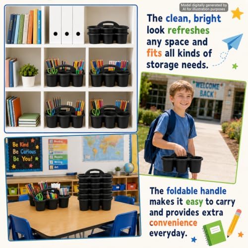 6 Pack Classroom Caddy With Handle for School Supplies, Black - Image 6