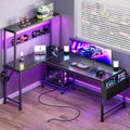 PRAISUN L Shaped Gaming Desk with LED Lights & Power Outlets by PRAISUN
