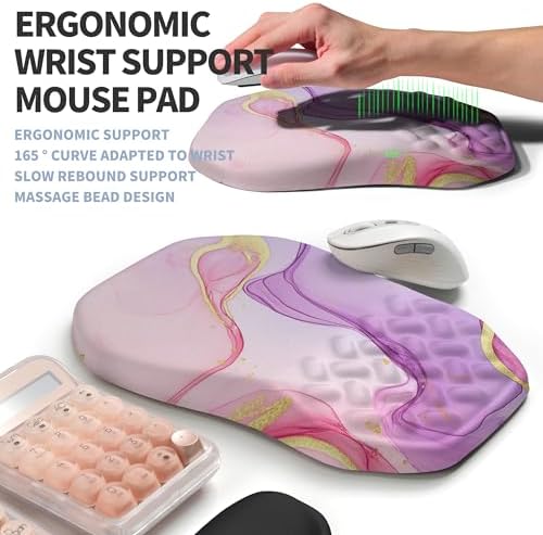 2-in-1 Ergonomic Set, Wave Keyboard Wrist Rest and Massage Slope Mouse Pad Wrist Support, Rebound Memory Foam for Relieve Carpal Tunnel Syndrome and Wrist Pain (Pink Purple Marble) - Image 3