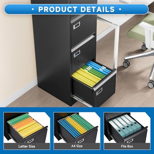 BYNSOE 4 Drawer File Cabinet with Lock Metal Vertical File Cabinet Office Home Vertical File Cabinet for A4 Legal/Letter Size Narrow File Cabinet Locked,Assembly Required - Image 5