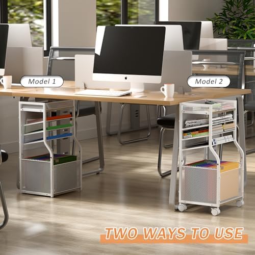 3IngSeagulls Rolling File Cart, 5-Tier Mobile Filing Cabinet on Lockable Wheels, Under Desk Storage, Office Hanging Folder Storage Organization Mobile Cabinet for Office, Home, and School, White - Image 4