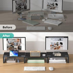 WALI Extra Long Wooden Dual Monitor Stand Riser with 2 Slots, up to 22lbs - Image 3
