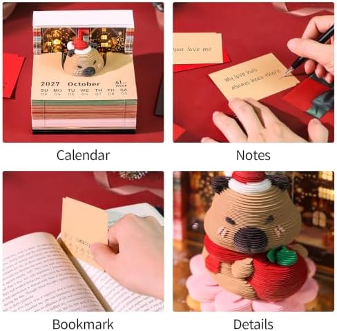 2027 3D Paper Carving Desk Calendar With LED Light (Capibara) - Image 6