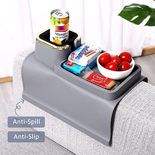 HMASYO Couch Cup Holder Tray – Weighted Silicone Sofa Armrest Organizer Table with Anti-Spill Coaster, Easy Reach for Drink, Snacks, Remote & Phone, Non-Slip Base, Easy Clean - Image 2