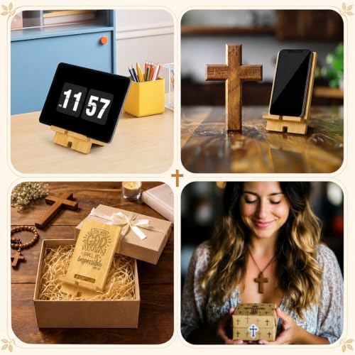 Novabright 36 Pcs Christian Bible Verse Bamboo Phone Stand, Natural - Image 4