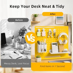 Metal Desk Pegboard Organizer, No Drill Modular Storage Kit 10 Accessories 15.8x11.8in White Yellow for Office Vanity - Image 4