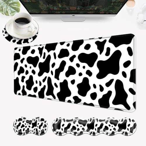 Desk Mat, Mouse Pad with Wrist Rest, 4-in-1 Large Mouse Pads for Desk, Ergonomic Mouse Pad and Keyboard Wrist Rest Gaming Keyboard Mat for Office,Cow Print by EFGWSDER