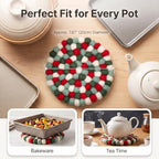 Wool Felt Ball Trivet Pot Mat, 7.8 Inch, Christmas Green, 2 Pack - Image 5
