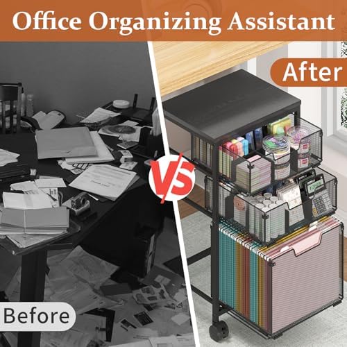 Sbanmao Rolling File Cart with 3 Drawers, File Cabinet with DIY Divider, Hanging Folder Holder Organizer with Wheels, Under Desk Storage Utility Cart, Printer Stand for Home Office, Black - Image 7