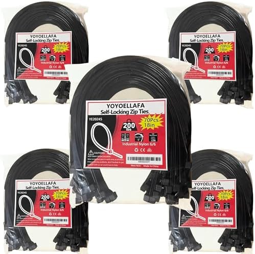 200lb Zip Ties Heavy Duty 18 Inch 350pcs, Large Black Cable Tie, Thick Heat Resistant Zipties, Big Wide Wire Ties, Industrial Tie Wraps for Outdoor Use by ProfessionalinZipTies
