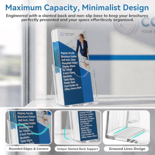 Clear 4x9 Trifold Brochure Holder, Acrylic Rack Card Holder Stand, 10 Pack - Image 3
