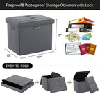 DocSafe Storage Ottoman with Lock,Fireproof Folding Ottoman Foot Rest Stool Storage Chest with Storage Safe for Important Documents,Waterproof 17 Inches Short Ottoman Foot Stool with Handles,Grey - Image 3
