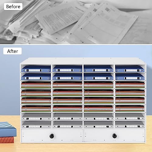 8 Tier Adjustable Literature Organizer, 32 Compartment with 2 Drawers Desktop File Mail Sorter Organizer File Classroom Student Mailbox Paper Bill Storage Cabinet for School Office Seminars - Image 3