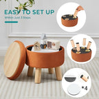 Small Foot Stool Ottoman with Storage, Velvet Ottoman Foot Rest for Couch, Round Footstool with Storage, Small Ottomans and Footstools for Living Room and Entryway (Orange) - Image 4