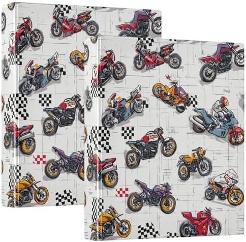 Colorful Motorcycles Round Ring Binders 1.5 Inch 3 Ring Binder with Clipboard Holds 200 Sheets Office Home School by SHJI