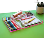4-Piece Stackable Pink Acrylic Desk Organizer for Office or Home Desk Drawer Dividers, Makeup Vanity Storage Bins, Accessory Acrylic Tray/Half Accessory Tray/Small Tray - Image 3