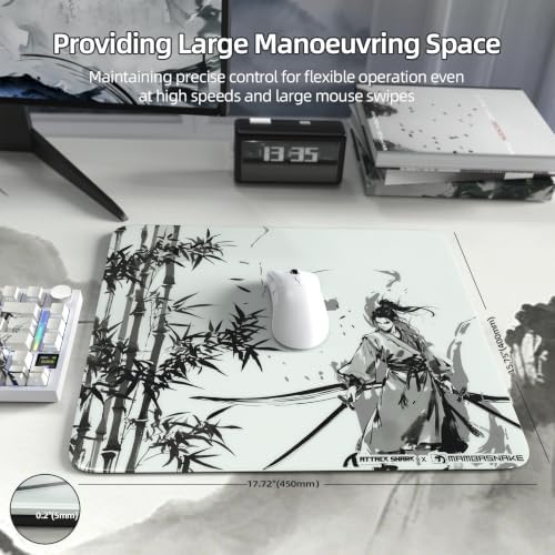 ATTACK SHARK CM05 Glass Mousepad, 17.7 x 15.7 in Glass Gaming Mouse Pad, 9H Tempered Hard Mouse Pad with Nano-Textured Low-Friction Surface, Non-Slip PU Base for FPS/MOBA Gaming-Black Warrior - Image 7