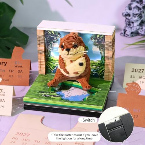 3D Memo Pad Time Piece Calendar 2027, 3D Tear-Off Art Desk Calendar 2027, Creative 3D Memo Pad Paper Art Tree House DIY Paper Carving Decoration (Mizuse) - Image 3
