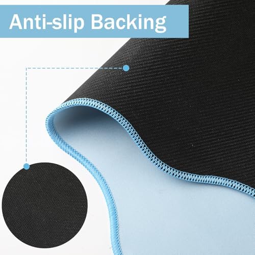 Sabary Scalloped Desk Mat Keyboard Mouse Pad Set Blue 31.5 x 15.7 Inch - Image 3
