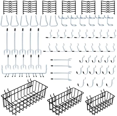 1/4 inch Extra Thick Pegboard Accessories Kit,Only Suitable for 1/4" Pegboard Board,Includes Three Baskets and Multiple Types of Pegboard Hooks,Metal Hooks for Hanging Storage(Black Baskets) by Daanxw