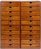 Fully Assembled Modular Stackable 20-Drawer Set of 4 Retro Wood Countertop Organizer Drawers - Mini Filing Cabinets for Desktop - Apothecary Card Catalog Library Storage Drawers w/ Label Holders by Woodaholic