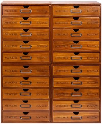 Fully Assembled Modular Stackable 20-Drawer Set of 4 Retro Wood Countertop Organizer Drawers - Mini Filing Cabinets for Desktop - Apothecary Card Catalog Library Storage Drawers w/ Label Holders by Woodaholic