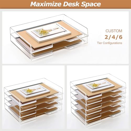 Acrylic Desk Organizer, Stackable Paper Organizer Letter Tray 4-Tier Clear - Image 2