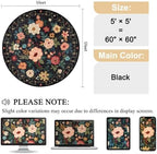 DUKINO 5ft Round Rug, Non Slip Floral Washable Small Circle Rug, Black - Image 2