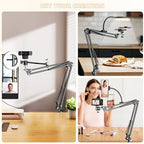 Overhead Camera Mount with Ring Light, Flexible Articulating Phone Arm Stand Compatible with iPhone, Logitech Webcam, Desk Tripod for YouTube Live Stream Cooking Nail Video Recording - Image 2