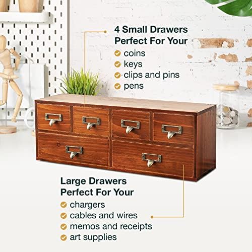 6-Drawer Vintage Desk Organizer Classic Brown Wood Storage Drawers for Tabletop - Slim Retro Style Desktop Organizing Cabinet with 6 Drawers - Office Study Table Wood Storage Box Organizer, 1-pack - Image 6