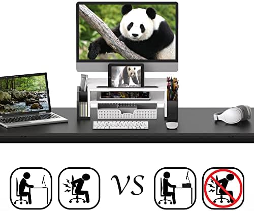 Simple Houseware Desk Monitor Stand Riser w/ Adjustable Tray, Black/White - Image 2