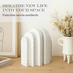 Decorative Book Ends for Shelves - Boho Aesthetic Bookends Decor - Heavy Duty Travertine Book Stopper Holder for Home Office Desk Coffee Table, Gifts for Book Lovers (White) - Image 2