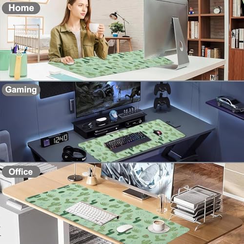 Desert Plant Print Office Desk Mat 31.5" x 15.7" Desktop Mat PU Leather Large Mouse Pad White Mousepad Non-Slip Table Mat for Girls, Women, Home, Work, Computer, and Gaming - Image 6