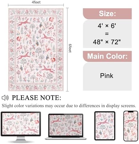 DUKINO 4x6 Area Rug, Non Slip Animal Washable Rug for Living Room, Pink - Image 2