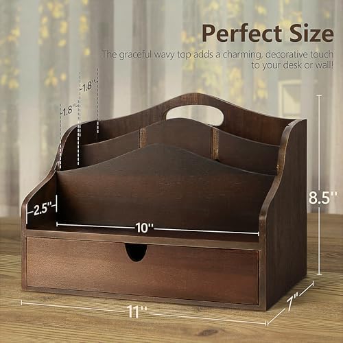 Rebee Vision Acacia Wood Mail Organizer for Desk Room Decor, Dark Brown - Image 2