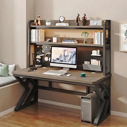 Gaming Desk with Hutch and Pegboard, RGB LED Lights & Charging Station by Ticreelor