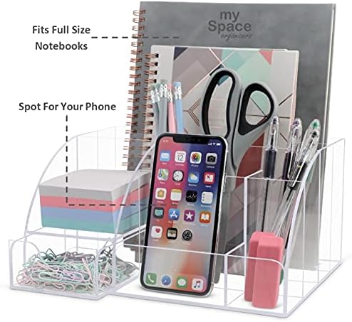 My Space Organizers Clear Acrylic Desk Oganizer, 9 Compartments, Office Supplies and Desk Accessories Organizer, Home Decor Desktop Organizer (Clear) - Image 3